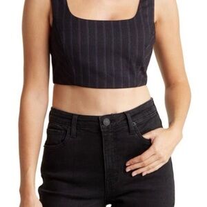 Avec Les Filles Whimsigoth Layer Piece Y2K Style Black Pinstripe Crop Top size L